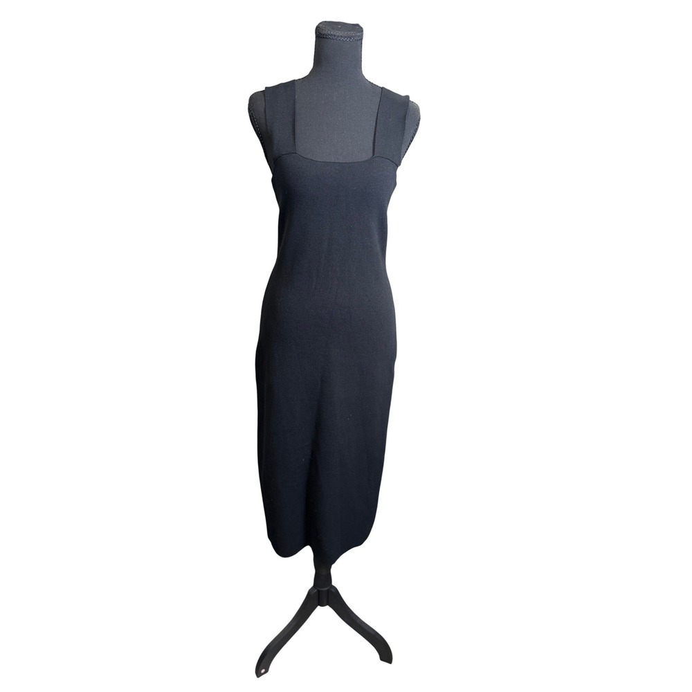 525 Knit Midi Dress Women Size M Black  Square Neck‎ Ribbed Sleeveless